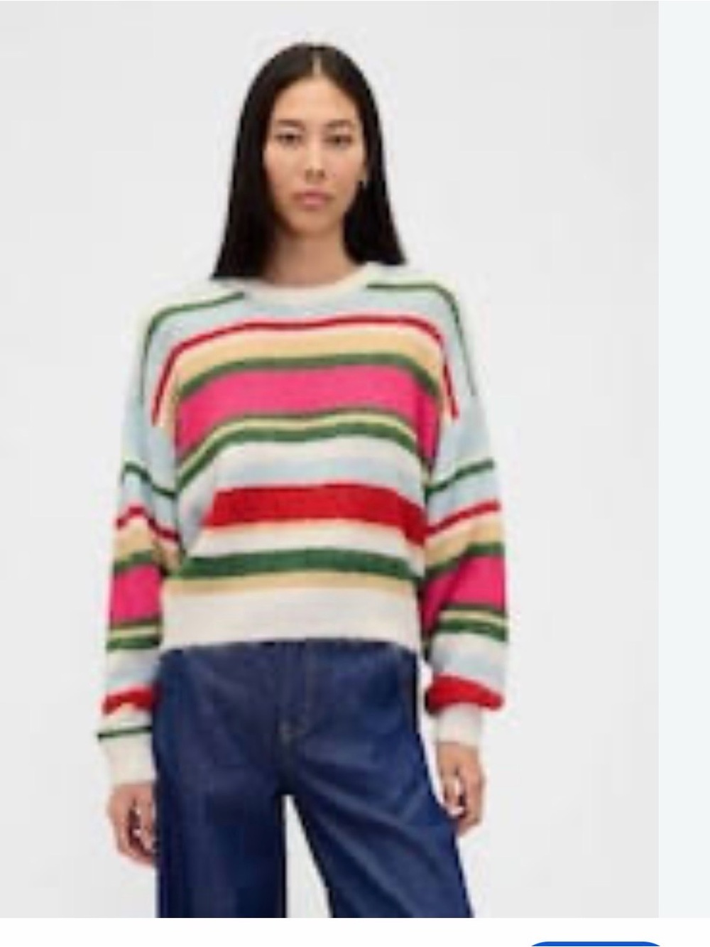 GAP women’s fuzzy striped knit sweater in size Medium. Tried on only.